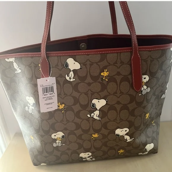 Coach Brown Tote Bag with Snoopy Pattern - Picture 1 of 6
